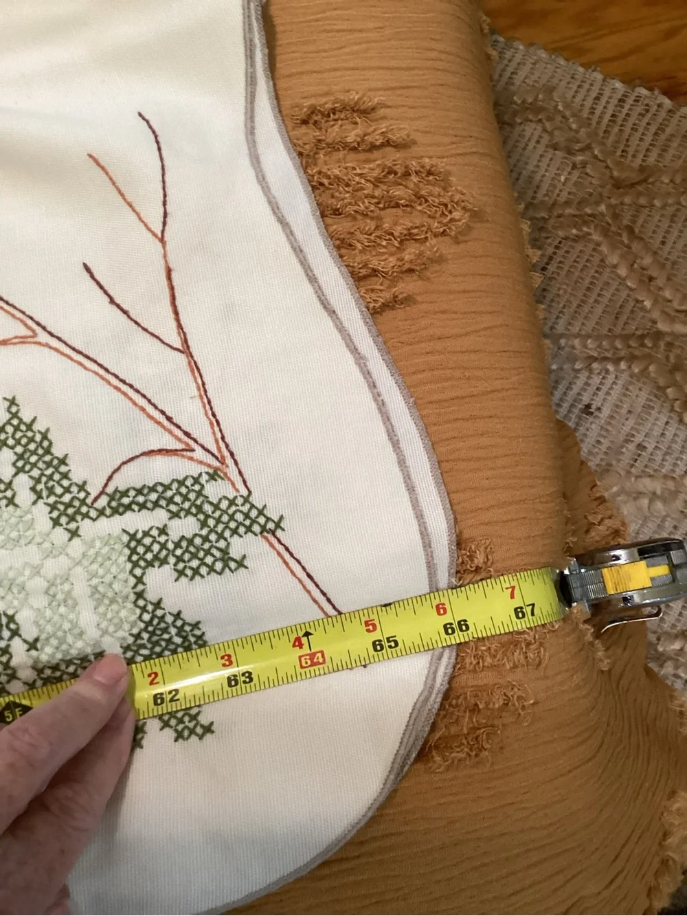 Handmade Embroidered Autumn Leaf Tablecloth - Cream with Fall Leaves 66x50